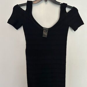 bebe Black Cold-Shoulder Scoop Neck Dress